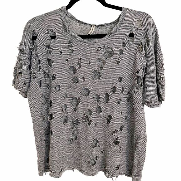 LF Emma & Sam re-worked Tee Shirt Sz M Cropped Gray Grunge cut up hole destroyed - Picture 1 of 12